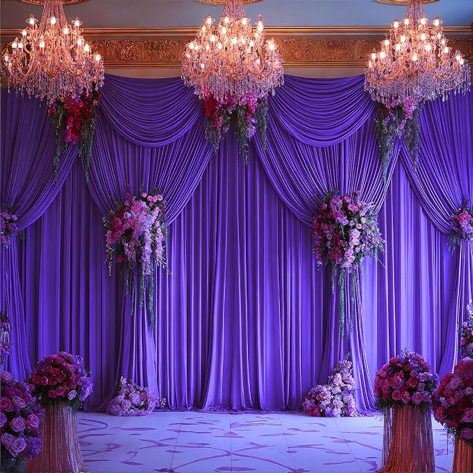 Purple Backdrop Curtains - 8 Panel Wrinkle-Free Polyester Photography Drapes for Baby Shower & Birthday Party - 32 x 10FT - Image 3