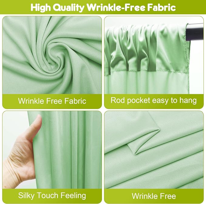 Sage Green Backdrop Curtain Drapes for Parties, 3Pack 10x8FT | Wrinkle Free Polyester Curtain Backdrop Draping Fabric for Backdrop Photoshoot Birthday Party Background,6 Panel 5x8FT - Image 4