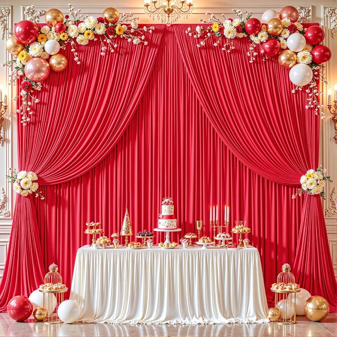24ftx10ft Wrinkle Free Red Backdrop Curtain - 10 Feet Photography Backdrop Drapes, Silky Polyester Back Drop Cloth for Wedding Baby Shower Balloon Arch Background - Image 7