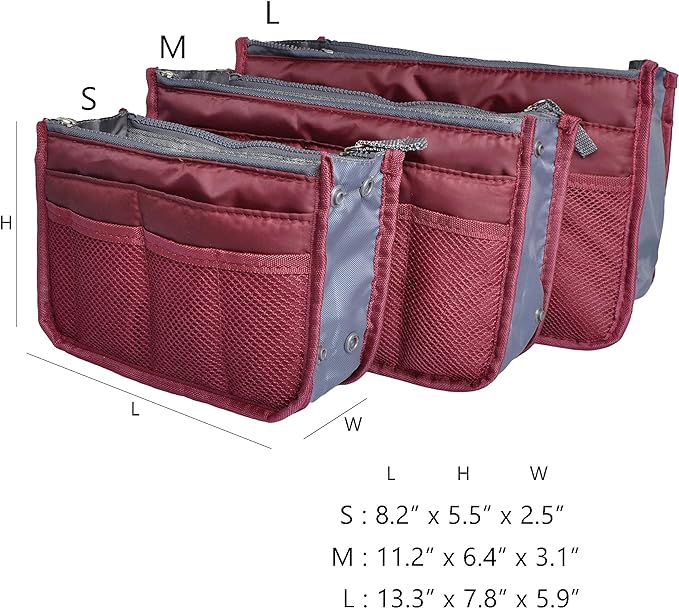 Vercord Purse Organizer Insert for Handbags Bag Organizers Inside Tote Pocketbook Women Nurse Nylon 13 Pockets Burgundy Medium - Image 3