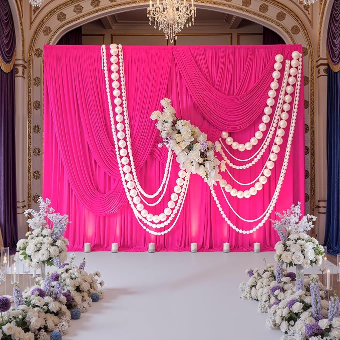 30ftx10ft Wrinkle Free Fuchsia Backdrop Curtains for Parties, Thick Polyester Hot Pink Photo Backdrop Drapes 6 Panels 5x10ft for Weddings Birthday Photography Background Curtains - Image 3