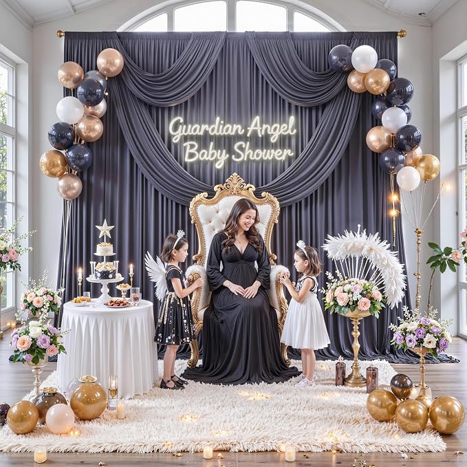 10 ft x 10 ft Wrinkle Free Charcoal Backdrop Curtain for Parties, Dark Grey Polyester Photo Backdrop Drapes for Baby Shower Wedding Engagement Birthday Party Backdrop Stand,5ft x 10ft 2 Panels - Image 8