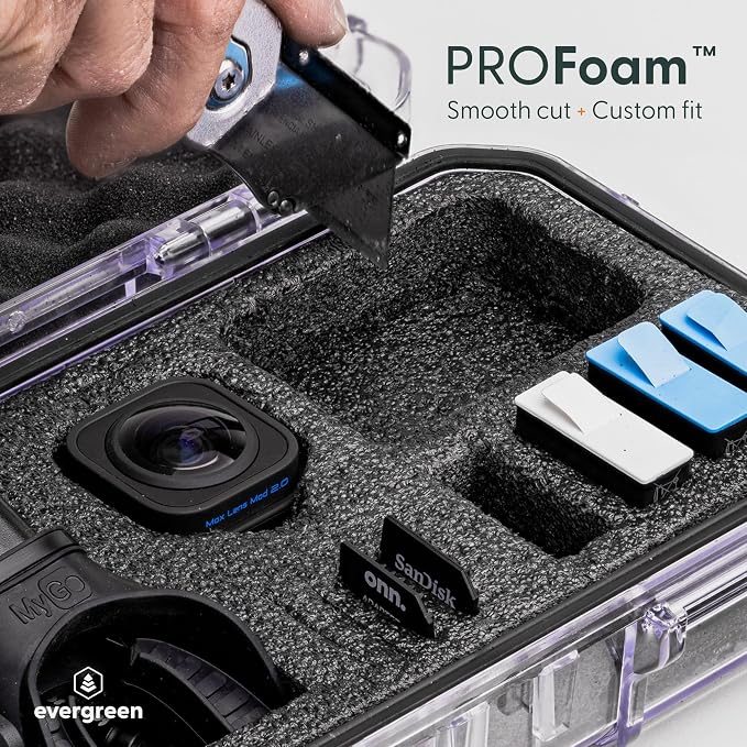 Evergreen Dry Box Tech Organizer – For Camera, Cables, Hard Drives, Memory Cards, Keys, Compatible with GoPro, Airtags (Large, PROFoam, Clear) - Image 2