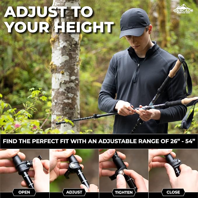 Cascade Mountain Tech Trekking Poles - Carbon Fiber Monopod Walking or Hiking Sticks with with Accessories Mount and Adjustable Quick Locks - Image 6