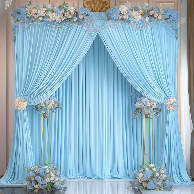 Blue Backdrop Curtains 10 Panels - Wrinkle-Free Light Blue Curtains Polyester Photography Drapes Photo Background for Baby Shower Birthday Party Decorations- 40 X10FT - Image 3