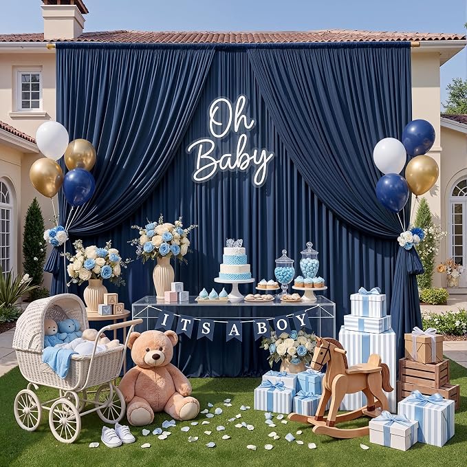 30ft x 10ft Wrinkle Free Navy Blue Backdrop Curtains for Parties, 6 Panels 5x10ft Silky Polyester Photo Backdrop Drapes for Wedding Birthday Graduation Photography Party Background Stand - Image 8