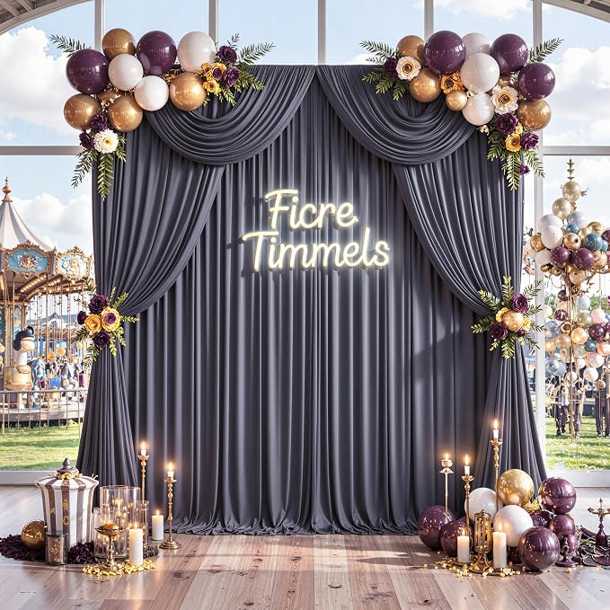 40 ft x 10 ft Wrinkle Free Charcoal Backdrop Curtain for Parties, Dark Grey Polyester Photo Backdrop Drapes for Baby Shower Wedding Engagement Birthday Party Backdrop Stand, 8 Panels 5ft x 10ft - Image 9