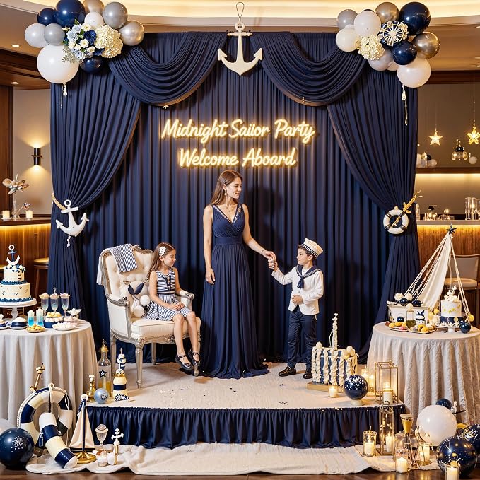 30 ft x 10 ft Wrinkle Free Navy Blue Backdrop Curtain for Parties,Polyester Photo Backdrop Drapes, Thick Background 6 Panels 5ft x 10ft for Baby Shower Wedding Birthday Party Backdrop Stand - Image 8
