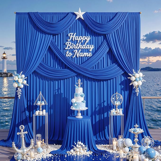 40ft x 10ft Wrinkle Free Royal Blue Backdrop Curtain for Party, Polyester Royal Blue Photo Backdrop Drapes 8 Panels 5x10ft for Birthday Photography Background Weddings Baby Shower Party - Image 2