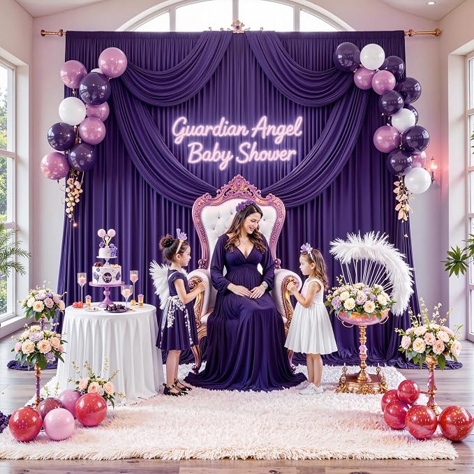10 ft x 8 ft Wrinkle Free Purple Backdrop Curtain for Parties, Polyester Purple Photo Backdrop Drapes for Wedding Birthday Party Baby Shower,5ft x 8ft,2 Panels - Image 7