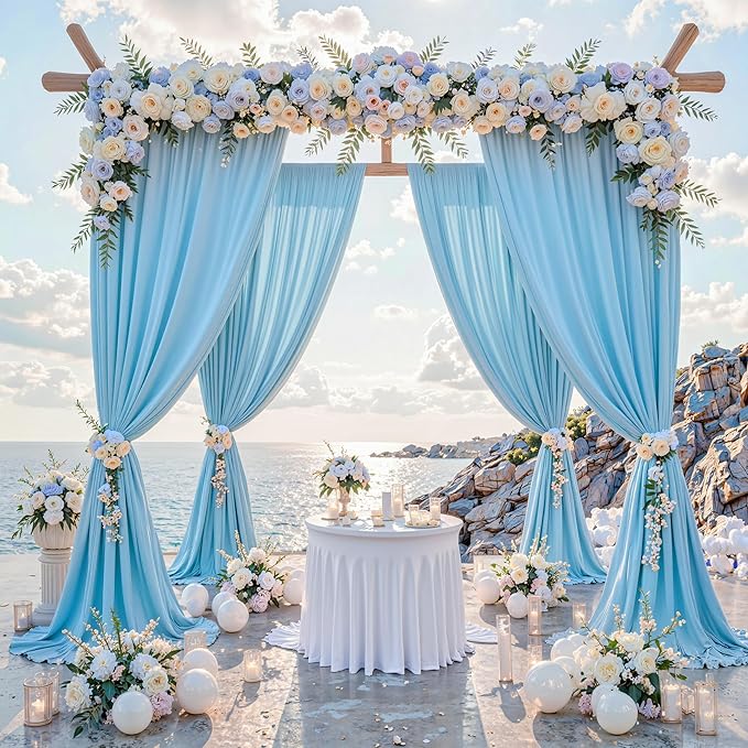 40 ft x 10 ft Wrinkle Free Baby Blue Backdrop Curtains for Parties, 8 Panels Polyester Light Blue Photo Backdrop Drapes for Birthday Wedding Party Baby Shower Photography - Image 3