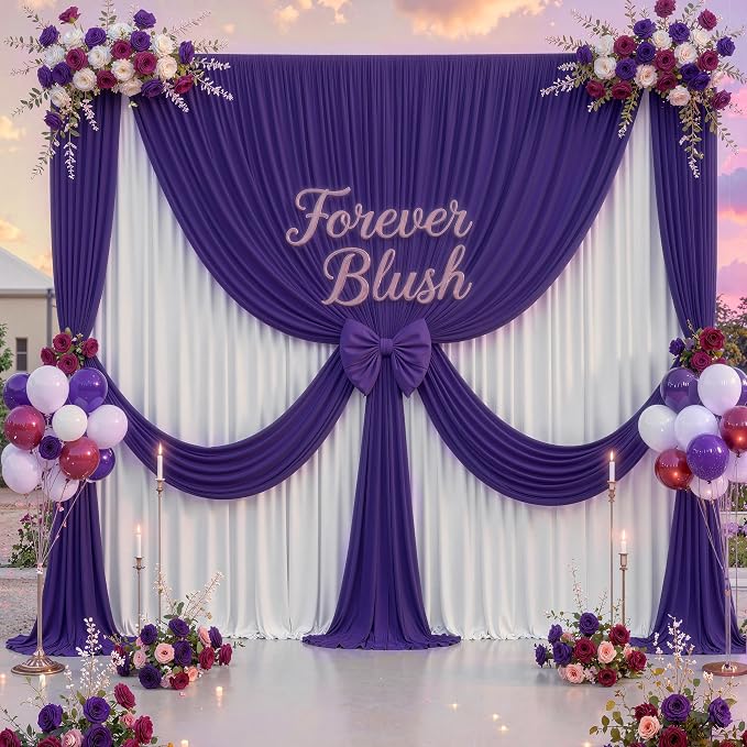 10 ft x 8 ft Wrinkle Free Purple Backdrop Curtain for Parties, Polyester Purple Photo Backdrop Drapes for Wedding Birthday Party Baby Shower,5ft x 8ft,2 Panels - Image 8