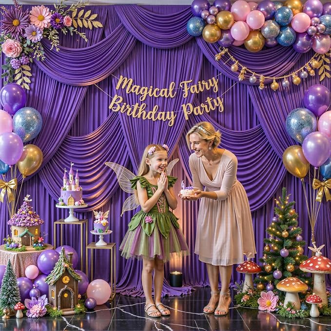8 Panels Purple Backdrop Curtain for Parties Wedding Wrinkle Free Purple Photo Curtains Backdrop Drapes Fabric Decoration for Birthday Party Photography 40ft(W) x 10ft(H) - Image 2