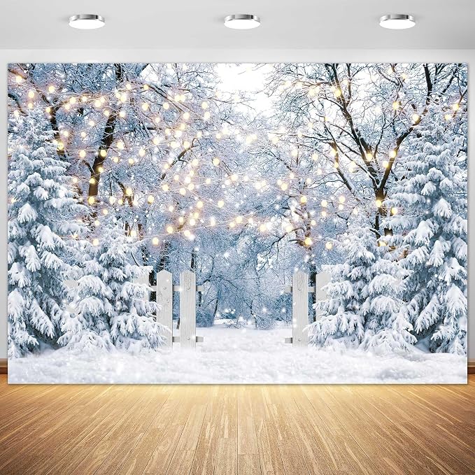 7x5FT Blue Winter Forest Scene Photography Backdrop Wonderland Snowflake Landscape Background for Christmas Xmax Family Holiday Party Decorations Supplies Banner Picture Photo Studio Props - Image 2