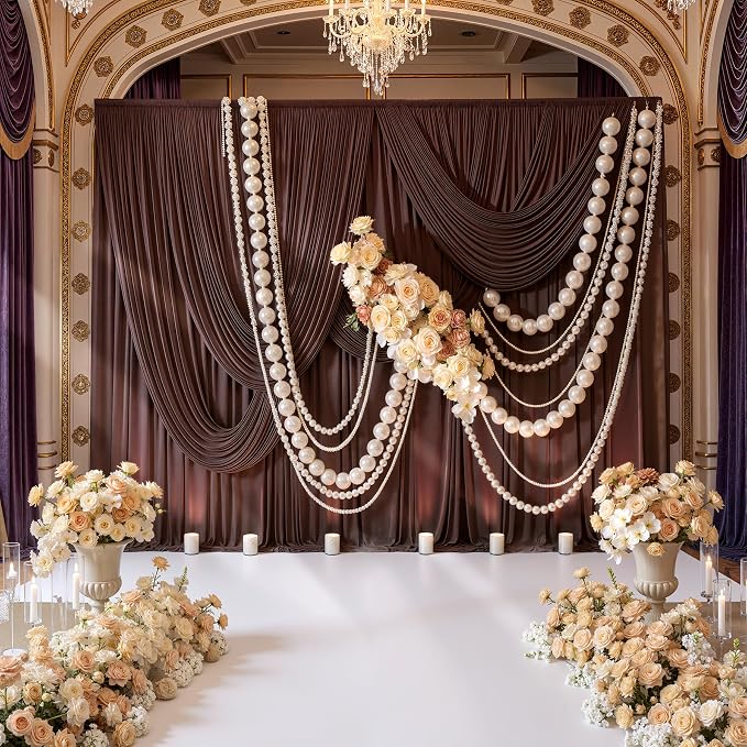20ft x 10ft Wrinkle Free Brown Backdrop Curtains for Parties, 4 Panels 5x10ft Thick Polyester Photo Backdrop Drapes for Weddings Birthday Party Photography Background - Image 3