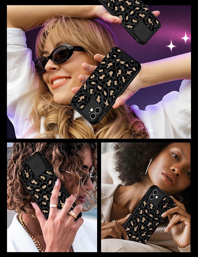 (2in1 for iPhone 11 Case Leopard for Women Luxury Phone Cover Black Cheetah Animal Print Design with Slide Camera Cover Protective Pattern Cute Cases for iPhone 11 6.1'' - Image 6
