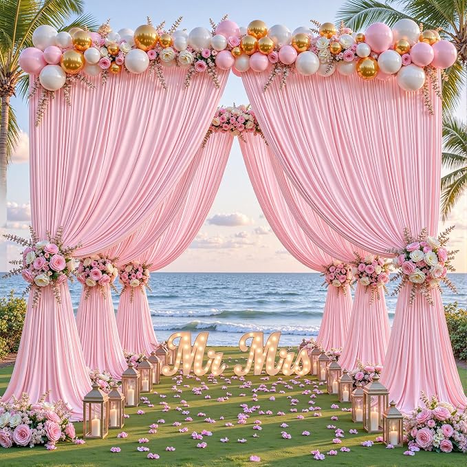 24ftx10ft Wrinkle Free Pink Backdrop Curtain - 10 Feet Photography Backdrop Drapes, Silky Polyester Back Drop Cloth for Wedding Baby Shower Balloon Arch Background - Image 3