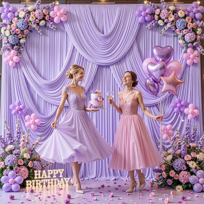 8 Panels Lavender Backdrop Curtain for Parties Wedding Wrinkle Free Light Purple Photo Curtains Backdrop Drapes Fabric Decoration for Baby Shower Photoshoot 40ft(W) x 10ft(H) - Image 2