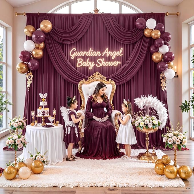 40 ft x 10 ft Wrinkle Free Maroon Backdrop Curtain for Parties, Polyester Burgundy Photo Backdrop Drapes 8 Panels 5x10ft for Baby Shower Wedding Birthday Party Engagement Ceremony Decoration - Image 3