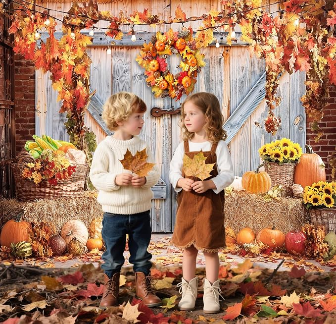 Fall Photo Backdrops for Photography, Thanksgiving Decorations 7x5ft | Vinyl Autumn Background for Photoshoot, Orange Pumpkin Maple Leaves, for Outdoor Party, Friendsgiving Decor - Image 3