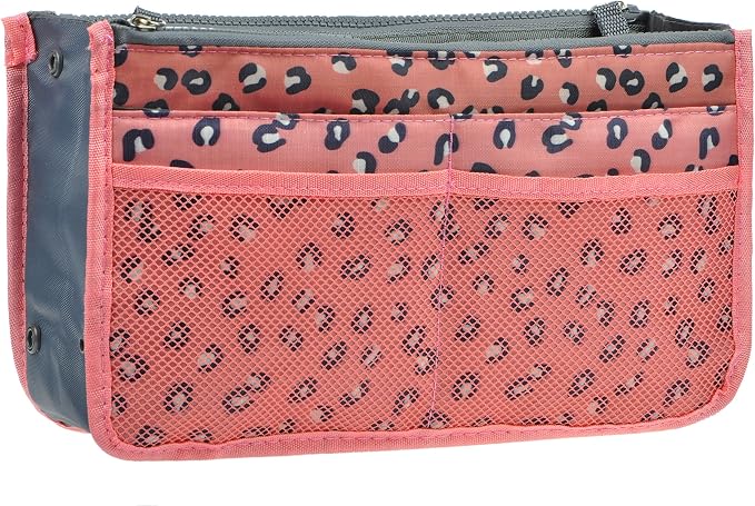 Vercord Purse Organizer Insert for Handbags Bag Organizers Inside Tote Pocketbook Women Nurse Nylon 13 Pockets Pink Leopard Medium - Image 2