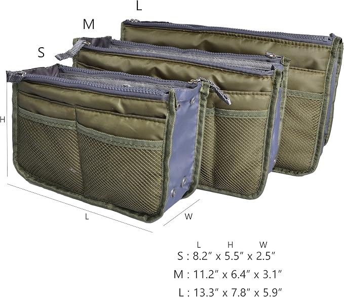 Vercord Purse Organizer Insert for Handbags Bag Organizers Inside Tote Pocketbook Women Nurse Nylon 13 Pockets Army Green Medium - Image 3