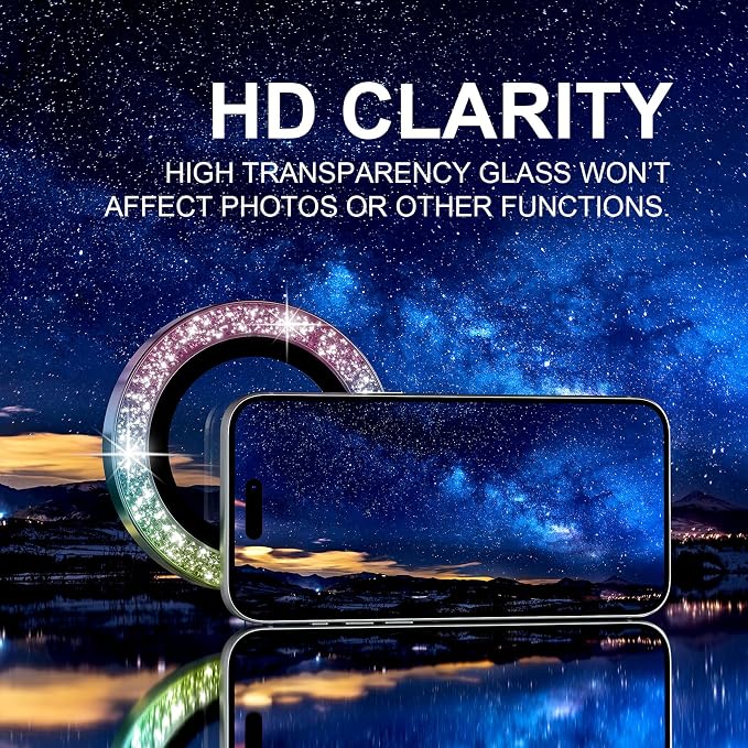 Choiche for iPhone 17 Pro/iPhone 17 Pro Max Camera Lens Protector | Ultra HD, Bling 9H Tempered Glass Camera Cover Screen Protector Metal Ring Decoration Accessories (Glitter-Colorful) - Image 5