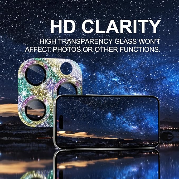 Choiche for iPhone 16 Pro/iPhone 16 Pro Max Camera Lens Protector | Bling Camera Cover with 9H Tempered Glass Lens Screen Protector Metal Ring Decoration Accessories (Glitter-Colorful) - Image 5