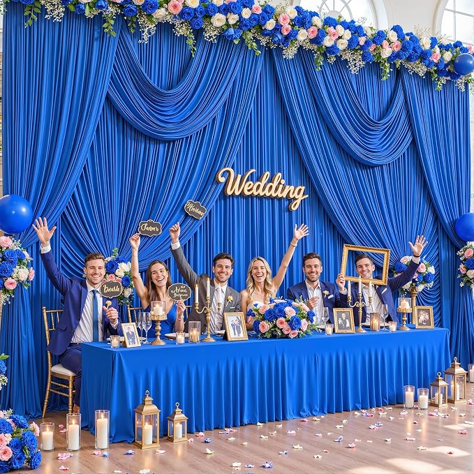4 Panels Royal Blue Backdrop Curtains for Wedding Party Wrinkle Free Backdrops Curtain Drapes Fabric Decorations Photo Back Drop Cloth for Baby Shower Photography Stage Reception 20ft(W) x 12ft(H) - Image 2