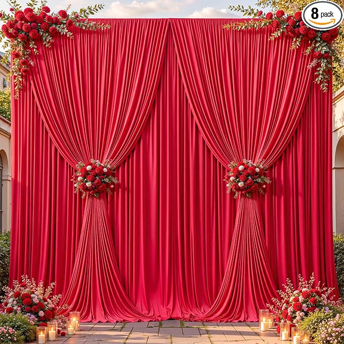 24ftx10ft Wrinkle Free Red Backdrop Curtain - 10 Feet Photography Backdrop Drapes, Silky Polyester Back Drop Cloth for Wedding Baby Shower Balloon Arch Background by Unknown