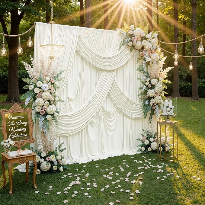 10ft x 10ft Wrinkle Free Ivory Backdrop Curtains for Parties, Polyester Photo Backdrop Drapes 2 Panels 5x10ft Background for Wedding Birthday Baby Shower Party - Image 5