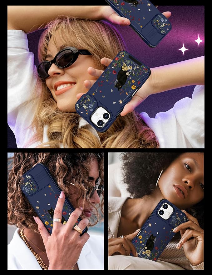 for iPhone 16 Plus Case - Women Cute Phone Cover Girly Pretty Fancy Unique Aesthetic Design Slide Camera Cover Protective Case for Apple for iPhone 16 Plus,Black Cat - Image 6