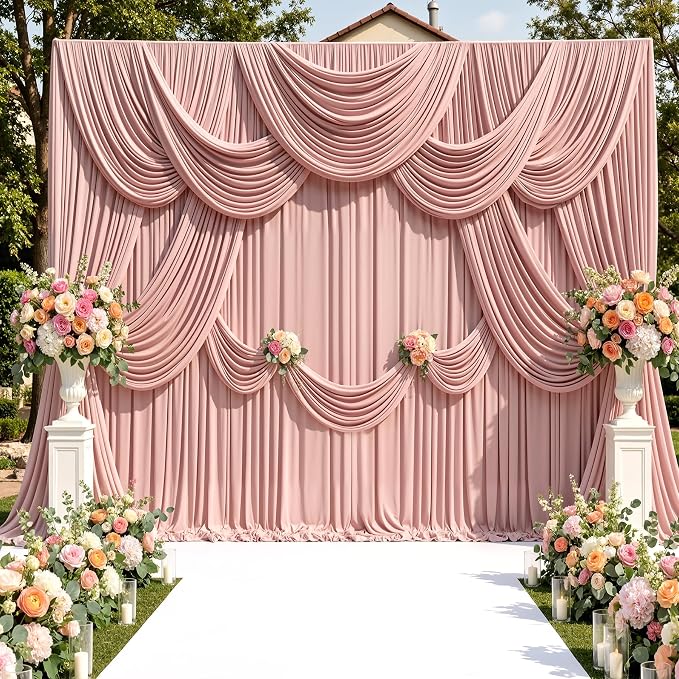30ftx10ft Wrinkle Free Dusty Pink Backdrop Curtains for Parties, Silky Polyester Photo Backdrop Drapes 6 Panels 5x10ft Back Drop Cloth for Wedding Birthday Baby Shower Photography Background - Image 7