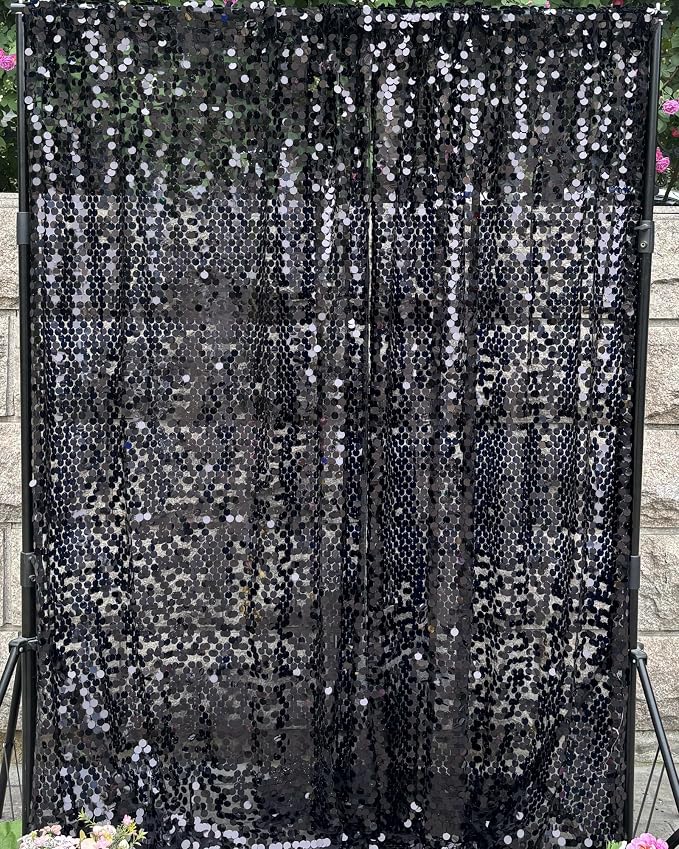 9FTx10FT Black Large Sequin Backdrop for Halloween Party, 1 Panel | 18MM Large Sequins, Glitter Sparkle Photography, Party Wedding Birthday, Wall Decor - Image 8