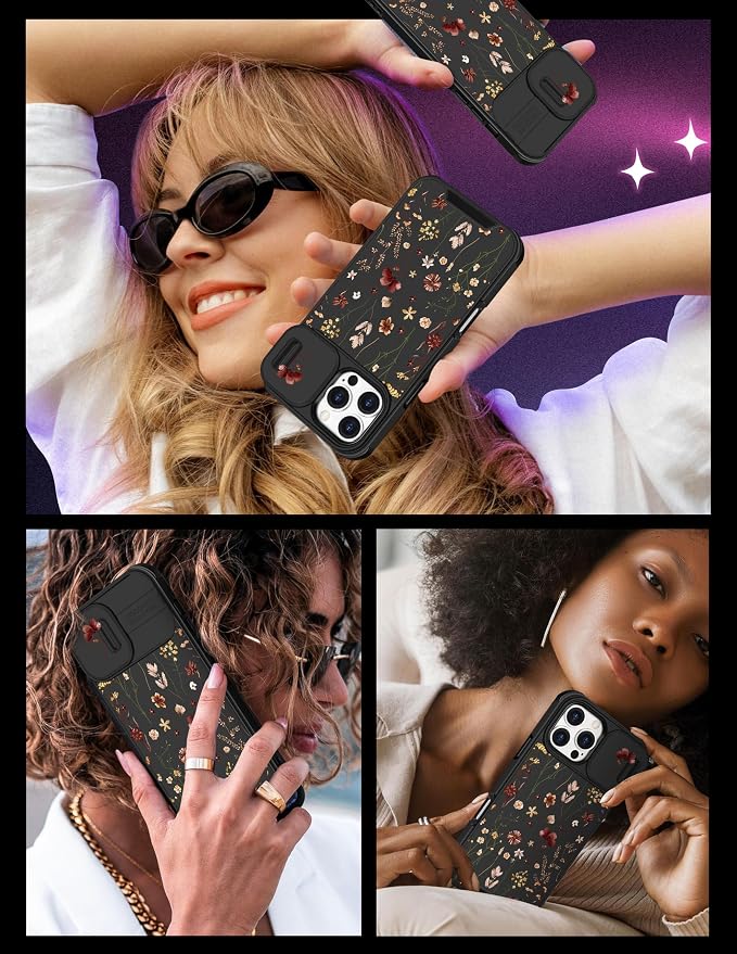 for iPhone 16 Pro Max Case - Women Cute Phone Cover Girly Pretty Unique Aesthetic Design Slide Camera Cover Protective Case for Apple for iPhone 16 Pro Max,Flowers Floral - Image 6