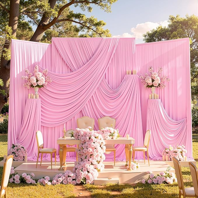 40ftx10ft Pink Backdrop Curtains for Parties, Wrinkle Free 8 Panels Silky Polyester Photo Backdrop Drapes Back Drop Cloth for Wedding Birthday Photography Baby Shower Decor by CO-AVE