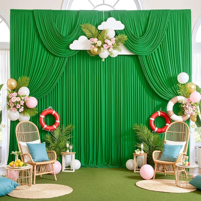20ftx10ft Wrinkle Free Green Backdrop Curtains for Parties, Silky Polyester Photo Backdrop Drapes 4 Panels 5x10ft Back Drop Cloth for Wedding Birthday Baby Shower Photography Background - Image 7