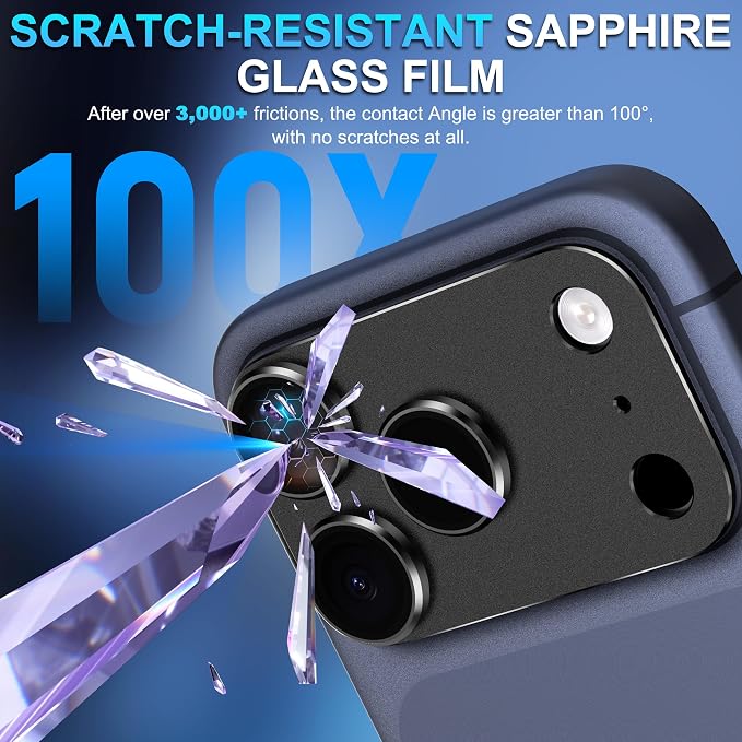 Suoman for iPhone 17 Pro Camera Lens Protector-Black | [All-in-one Frosted] [Strong-Adhesion] Metal Frame Tempered Glass Camera Lens Cover - Image 4