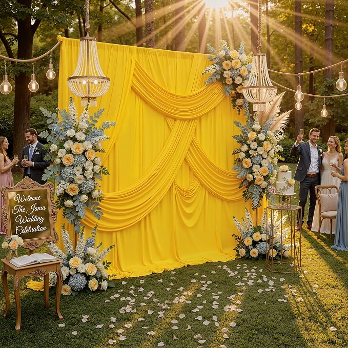 40ftx10ft Wrinkle Free Yellow Backdrop Curtains for Parties, Thick Fabric Lemon Photo Backdrop Drapes 8 Panels 5x10ft for Weddings Birthday Photography Background Curtains - Image 4