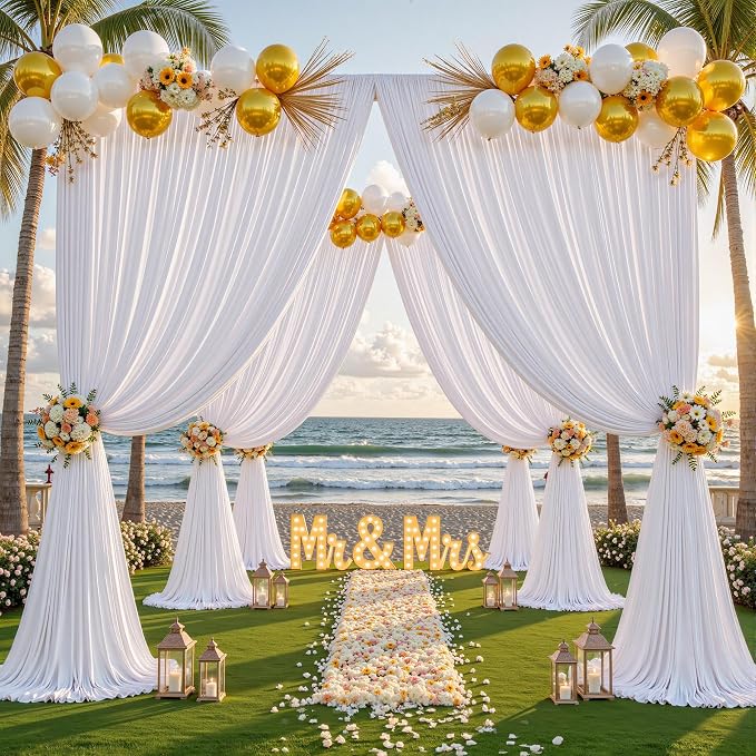 40ftx10ft Wrinkle Free White Backdrop Curtain - 10 Feet Photography Backdrop Drapes, Silky Polyester Back Drop Cloth for Wedding Baby Shower Balloon Arch Background - Image 3