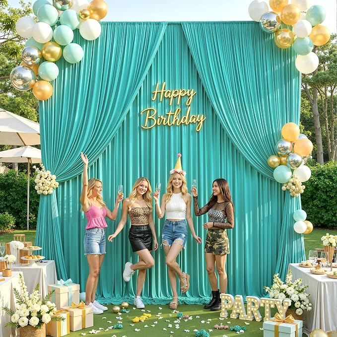 50x12 ft Turquoise Backdrop Curtains for Weddings, Birthdays and Photos | 10 Panels 5x12 ft, Wrinkle-Free Polyester Drapes, Washable, Ironable, 4 in Rod Pocket for Baby Showers Photography Background - Image 6