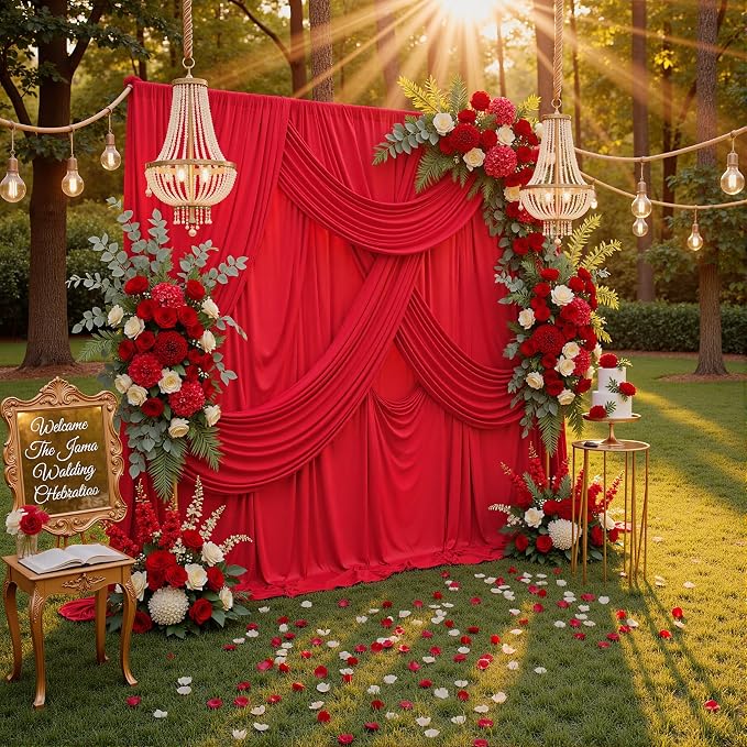 50ft x 10ft Wrinkle Free Red Backdrop Curtains for Parties, 10 Panels 5x10ft Silky Polyester Photo Backdrop Drapes for Christmas Weddings Birthday Party Photography Background Decor - Image 6