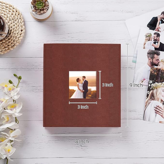 potricher Small Photo Album 4x6 200 Photos, Leather Cover, Brown | Leather 4x6 Picture Album with 200 Horizontal Pockets, Photo Book for Family, Wedding, Anniversary, and Baby - Image 2