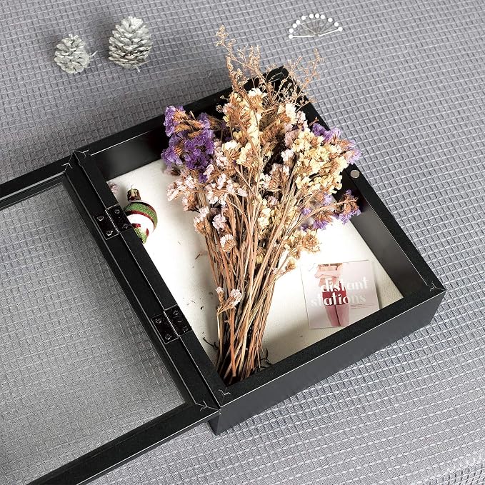 Muzilife 11x14 Shadow Box Wood Picture Frame, 2.16 Deep, Real Glass, Black | FSC-Wood, Magnetic Door, Linen Interior & Pins, Vertical, Horizontal Wall Hanging, Display Case Frame for Photos & Keepsakes - Image 5