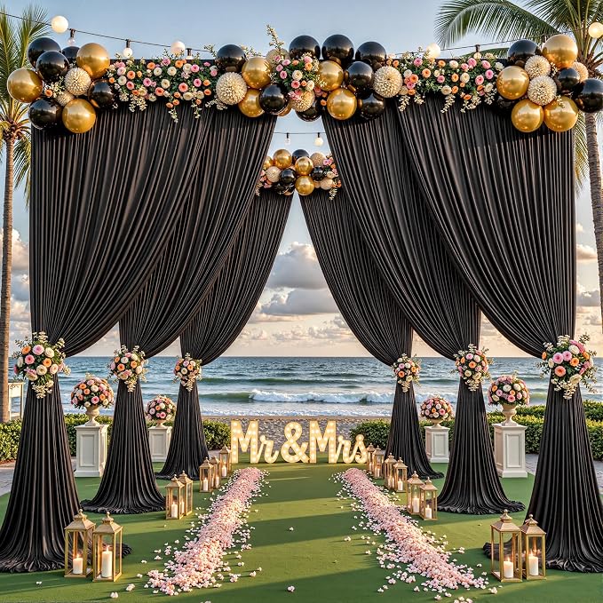32ftx10ft Wrinkle Free Black Backdrop Curtain - 10 Feet Photography Backdrop Drapes, Silky Polyester Back Drop Cloth for Wedding Baby Shower Balloon Arch Background - Image 6