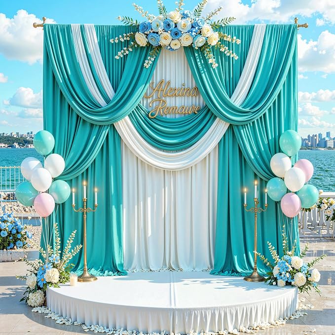 10 ft x 20 ft Wrinkle Free Turquoise Backdrop Curtain for Parties, Thick Polyester Teal Photo Backdrop Drapes,4 Panels 5ft x 10ft for Baby Shower Wedding Engagement Birthday Mermaid Party - Image 8