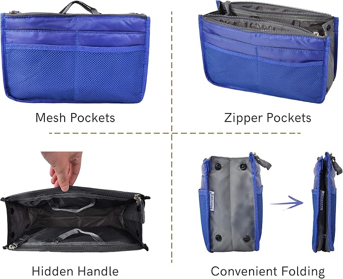 Vercord Purse Organizer Insert for Handbags Bag Organizers Inside Tote Pocketbook Women Nurse Nylon 13 Pockets Royal Blue Large - Image 4