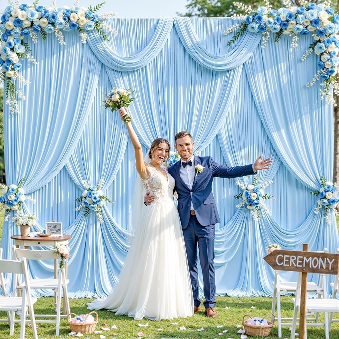 6 Panels Baby Blue Backdrop Curtain for Baby Shower Parties Wrinkle Free Light Blue Curtains Backdrop Drapes Fabric Decoration for Birthday Party Photography 30ft(W) x 10ft(H) - Image 2