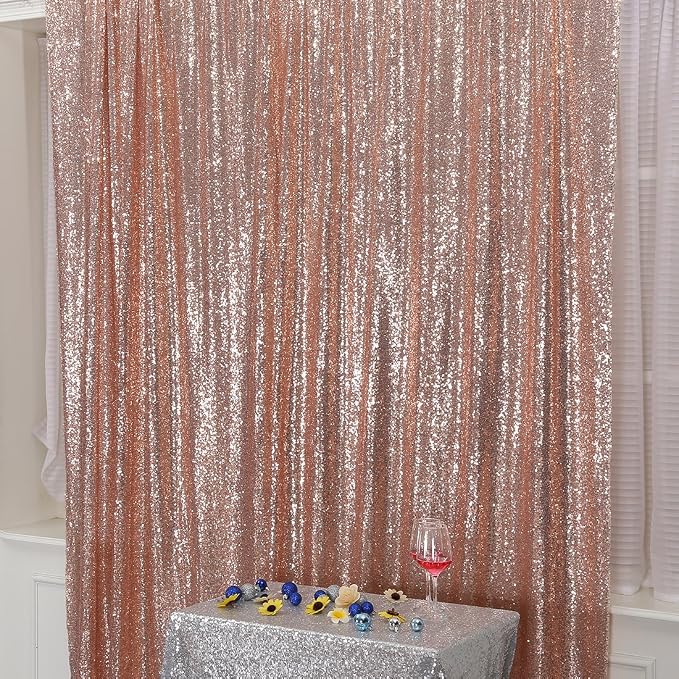 Poise3EHome 7FT x 7FT Rose Gold Sequin Photography Backdrop Curtain for Party Decoration, Rose Gold - Image 7