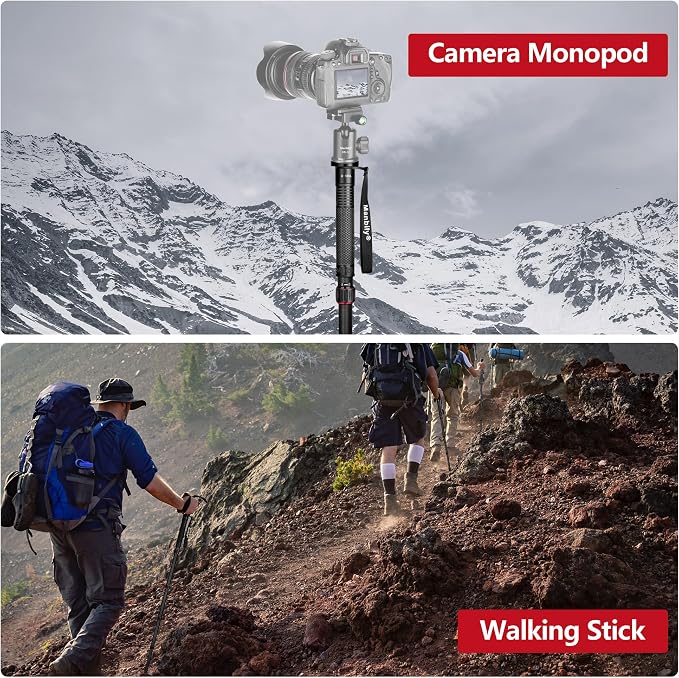 Carbon Fiber Camera Monopod, Portable Compact Lightweight Travel Monopod with Walking Stick Handle for DSLR Canon Nikon Sony Video Camcorder, 28mm Thick Leg, Max Load 22 lbs/10kg - Image 7